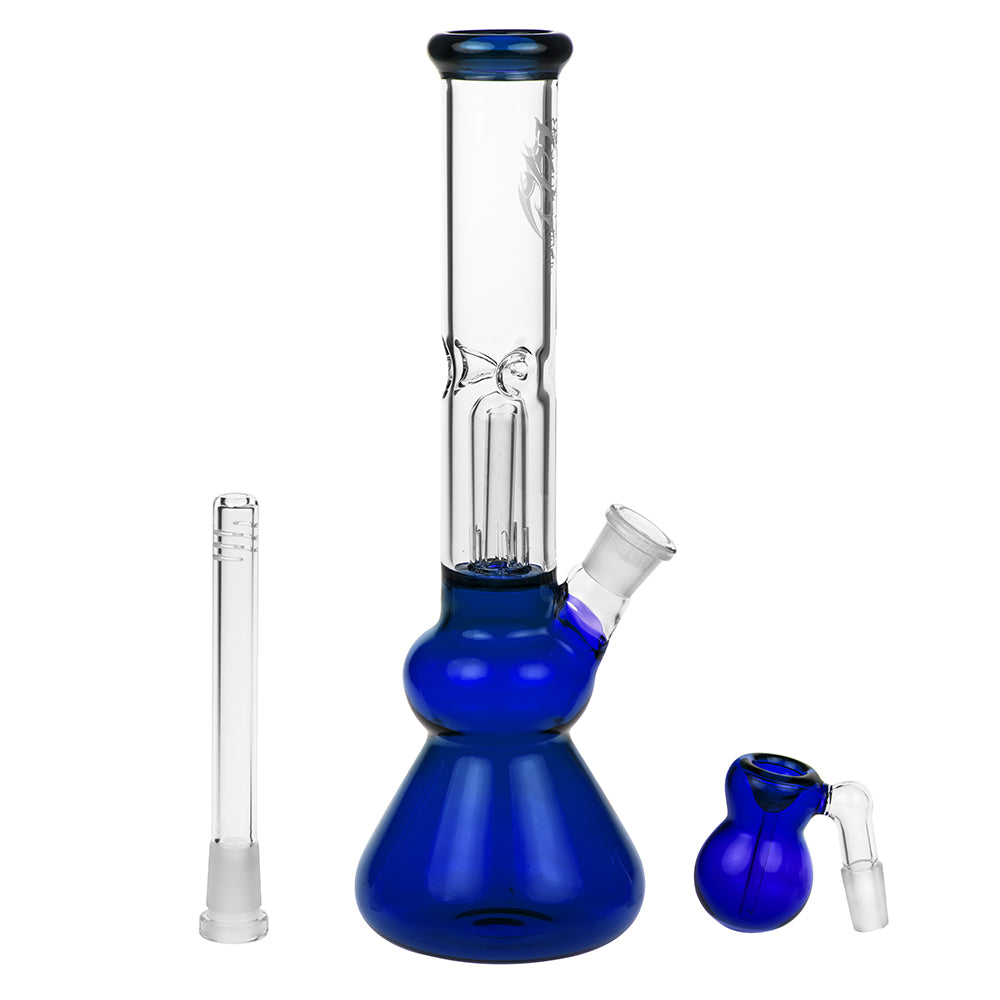Black Leaf Glass Beaker Base Ice Bong with Precooler - Blue - Herb bowl and diffuser included
