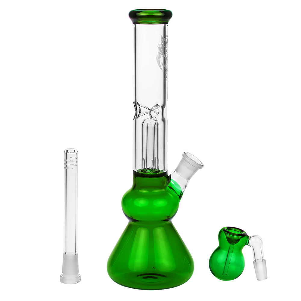 Black Leaf Glass Beaker Base Ice Bong with Precooler - Green - Herb bowl and diffuser included