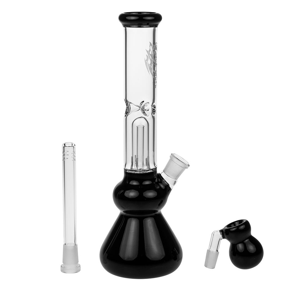 Black Leaf Glass Beaker Base Ice Bong with Precooler - Black - Herb bowl and diffuser included