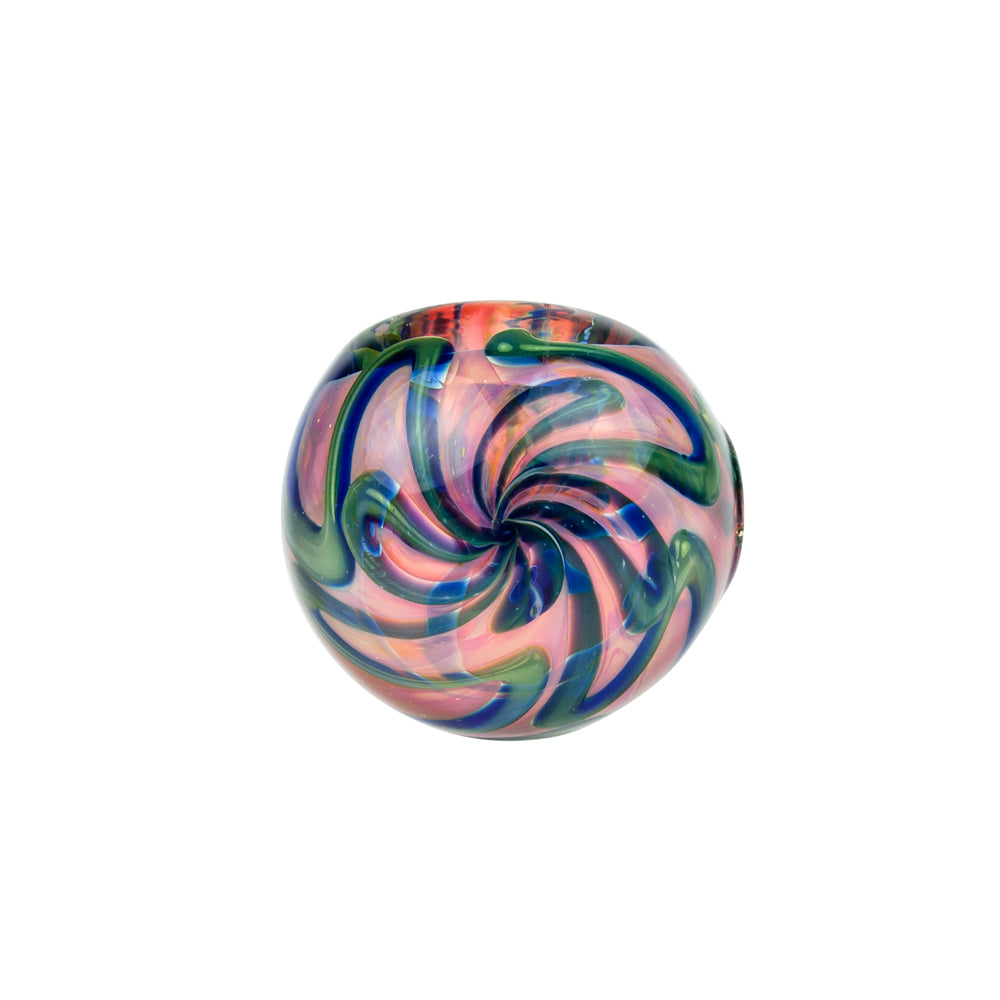 G-Spot Glass Spoon Pipe - Pink and Gold with Blue and Green - Front view 