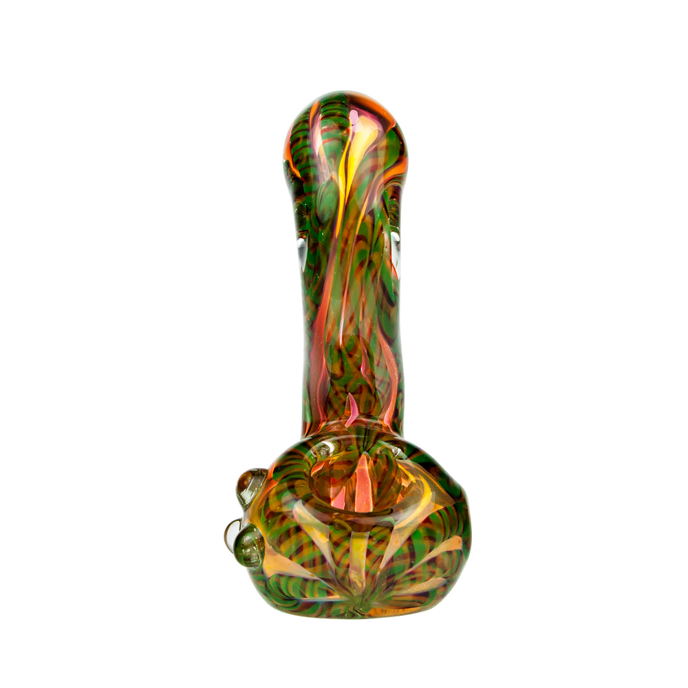 G-Spot Glass Stand-Up Sherlock Pipe - Fumed with Striped Color Rod and Clear Marbles - Front view 