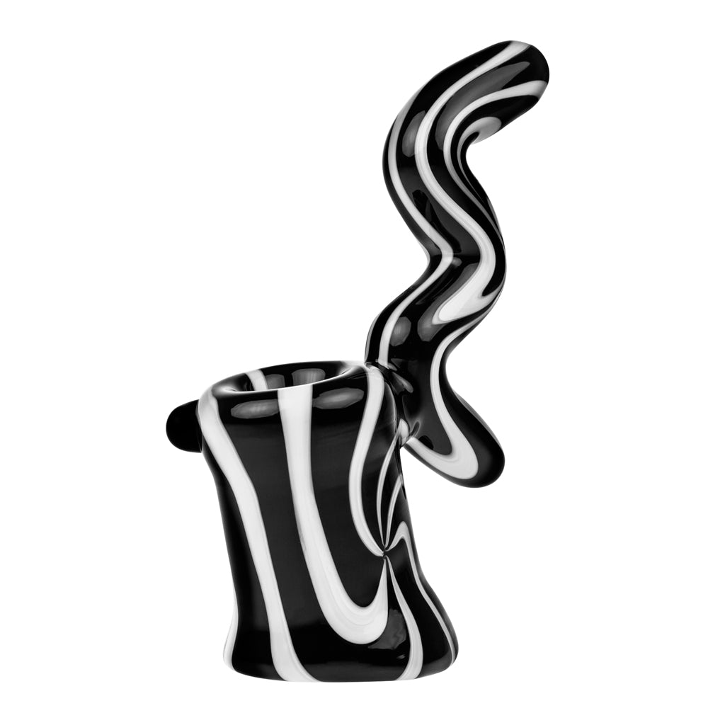 G-Spot Glass Sherlock Bubbler Pipe - Black and White Swirl - Side view 2
