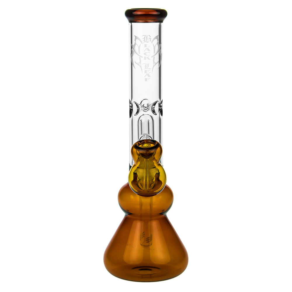Black Leaf Glass Beaker Base Ice Bong with Precooler - Amber - Front view 