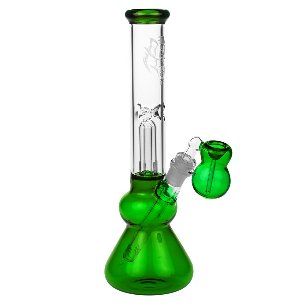 Black Leaf Glass Beaker Base Ice Bong with Precooler - Green - Side view 1
