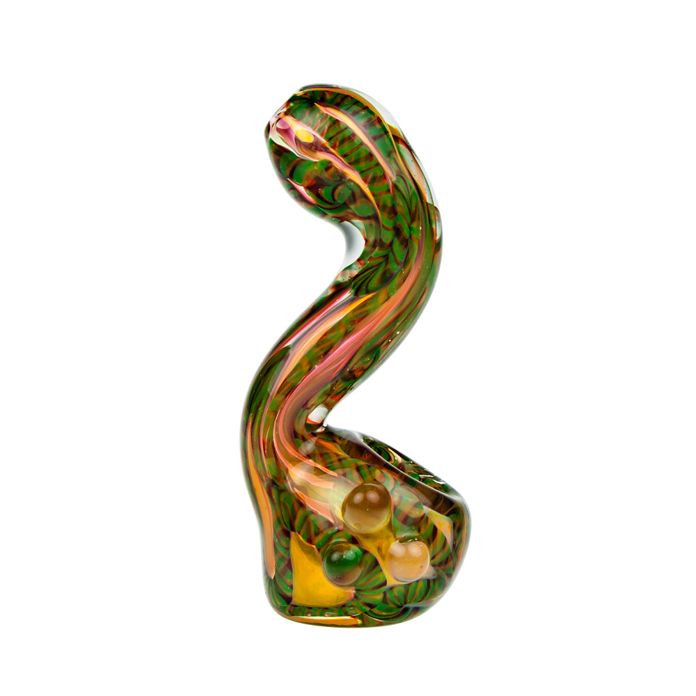 G-Spot Glass Stand-Up Sherlock Pipe - Fumed with Striped Color Rod and Clear Marbles - Side view 3