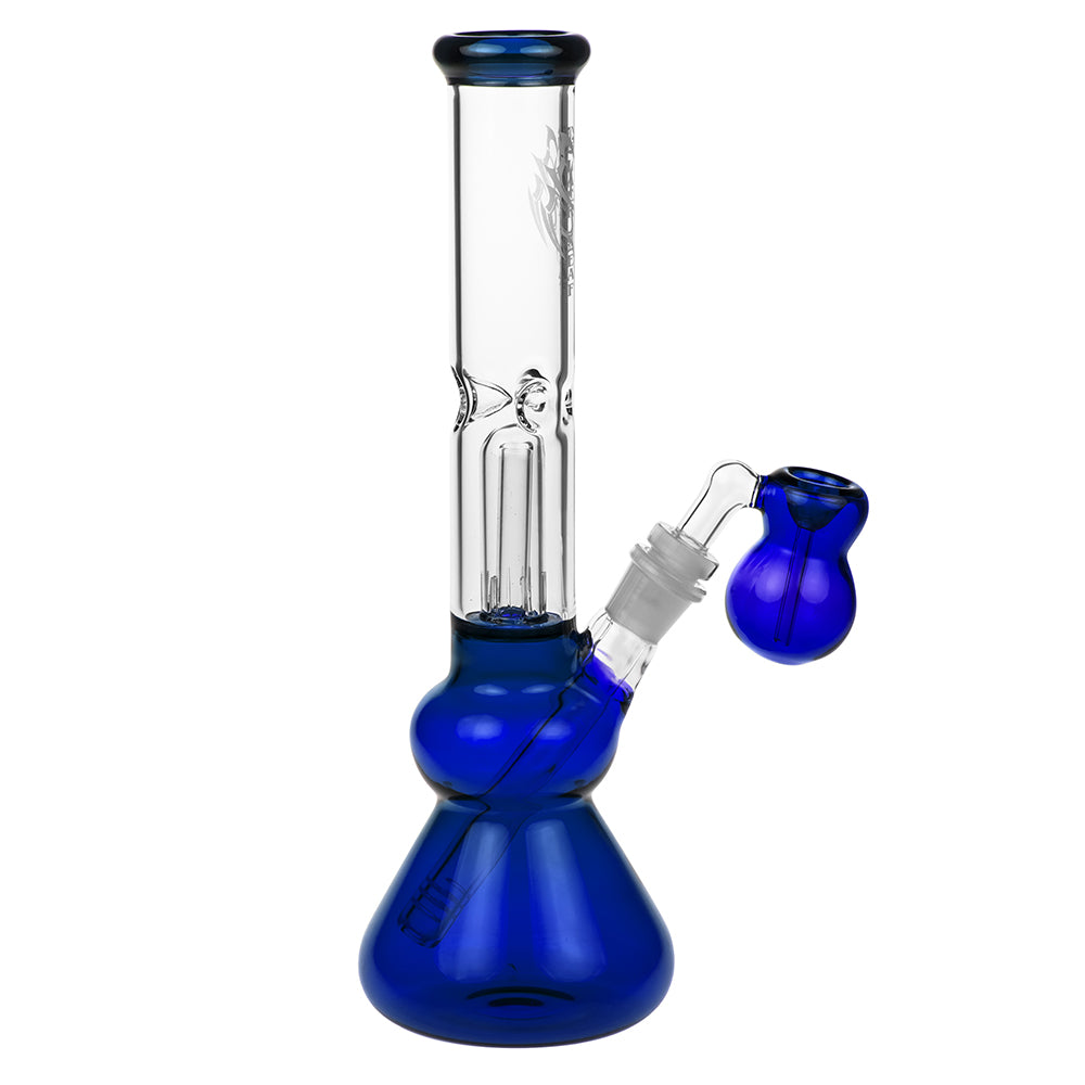 Black Leaf Glass Beaker Base Ice Bong with Precooler - Blue - Side view 5