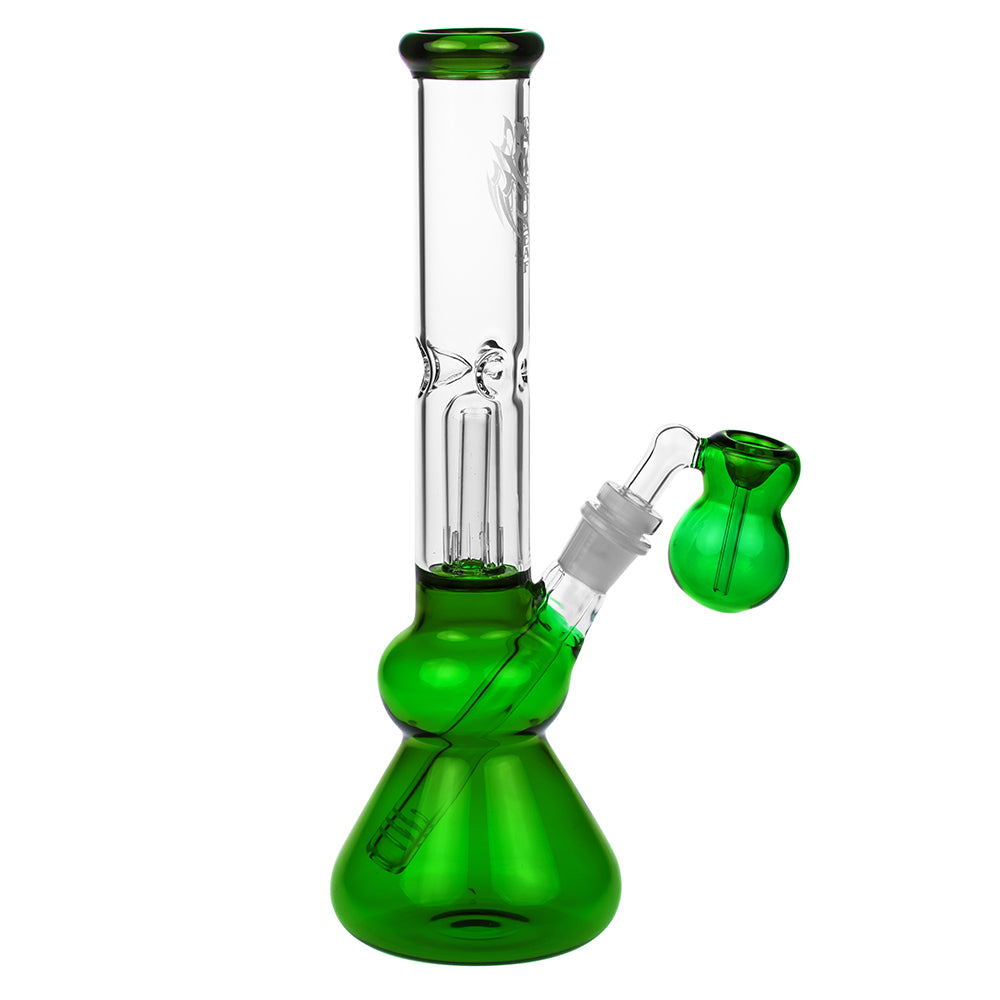 Black Leaf Glass Beaker Base Ice Bong with Precooler - Green - Side view 5