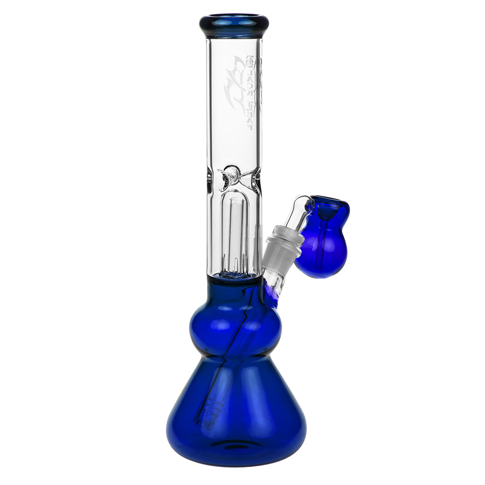 Black Leaf Glass Beaker Base Ice Bong with Precooler - Blue - Side view 4