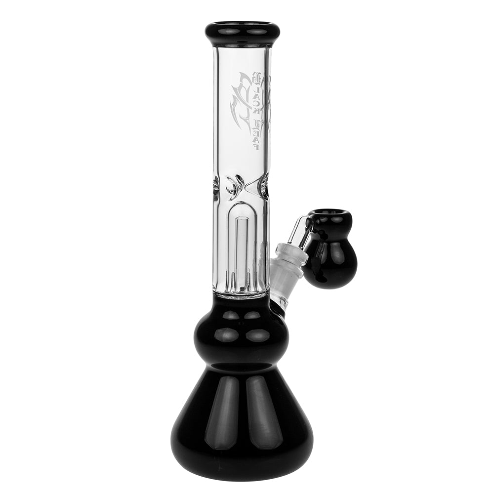 Black Leaf Glass Beaker Base Ice Bong with Precooler - Black - Side view 4