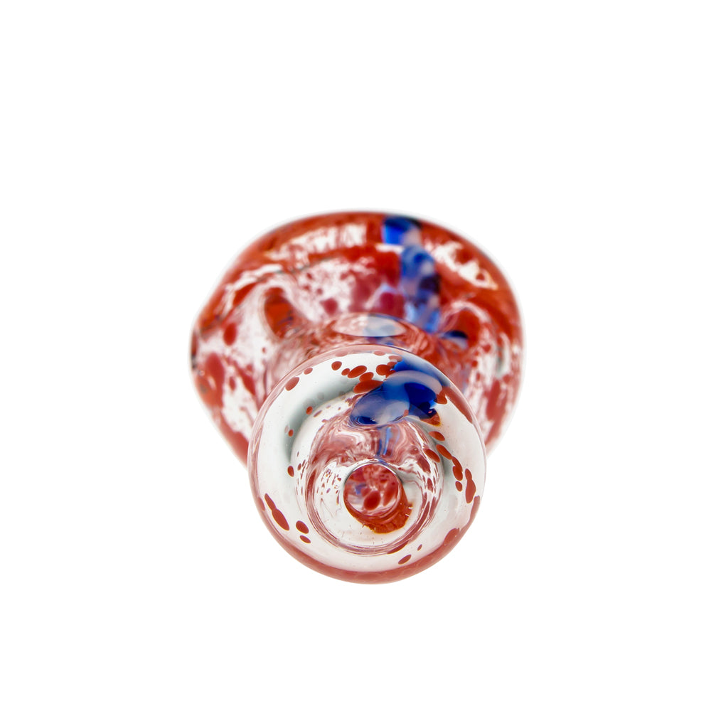G-Spot Glass Spoon Pipe Red  Frit with Blue Stripe - Back view 