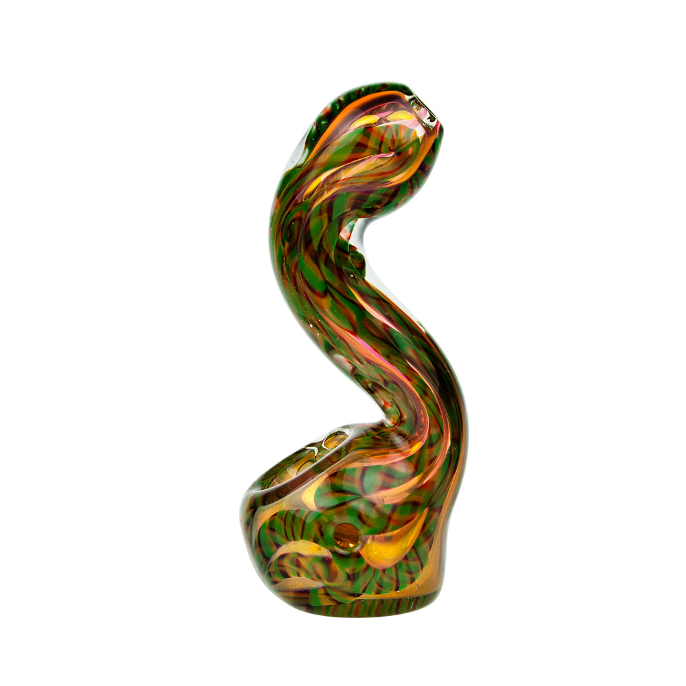 G-Spot Glass Stand-Up Sherlock Pipe - Fumed with Striped Color Rod and Clear Marbles - Side view 2