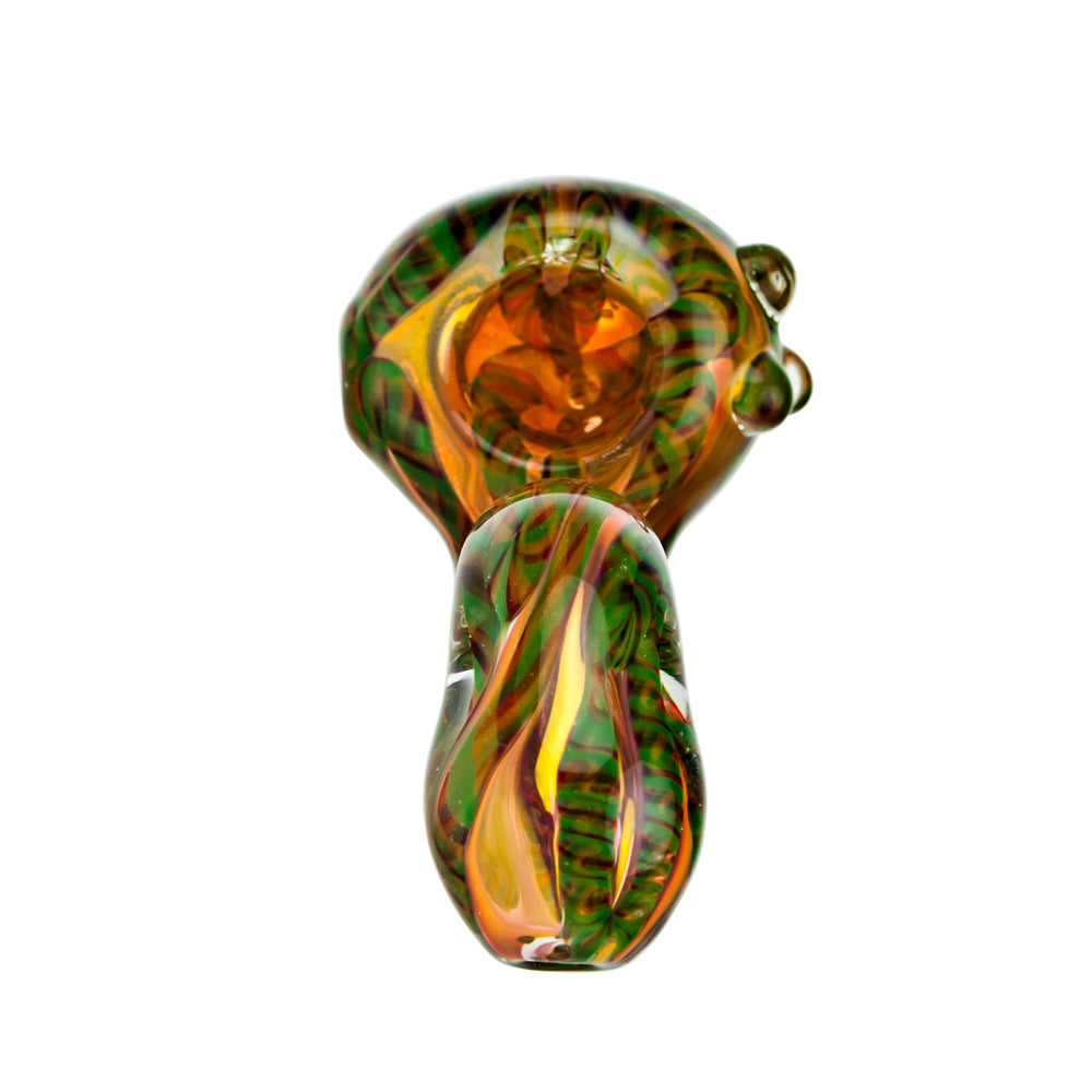 G-Spot Glass Stand-Up Sherlock Pipe - Fumed with Striped Color Rod and Clear Marbles - Top view