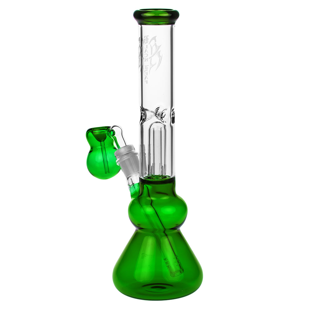 Black Leaf Glass Beaker Base Ice Bong with Precooler - Green - Side view 3
