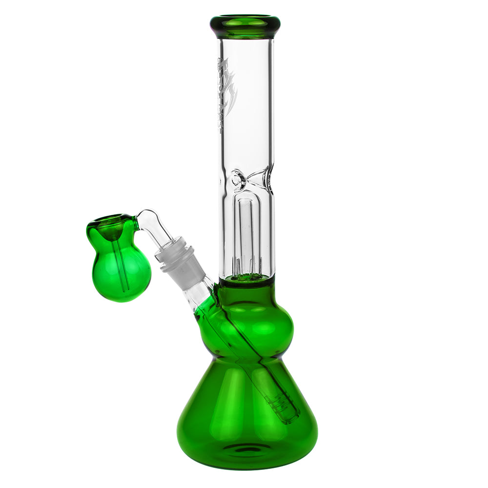 Black Leaf Glass Beaker Base Ice Bong with Precooler - Green - Side view 2