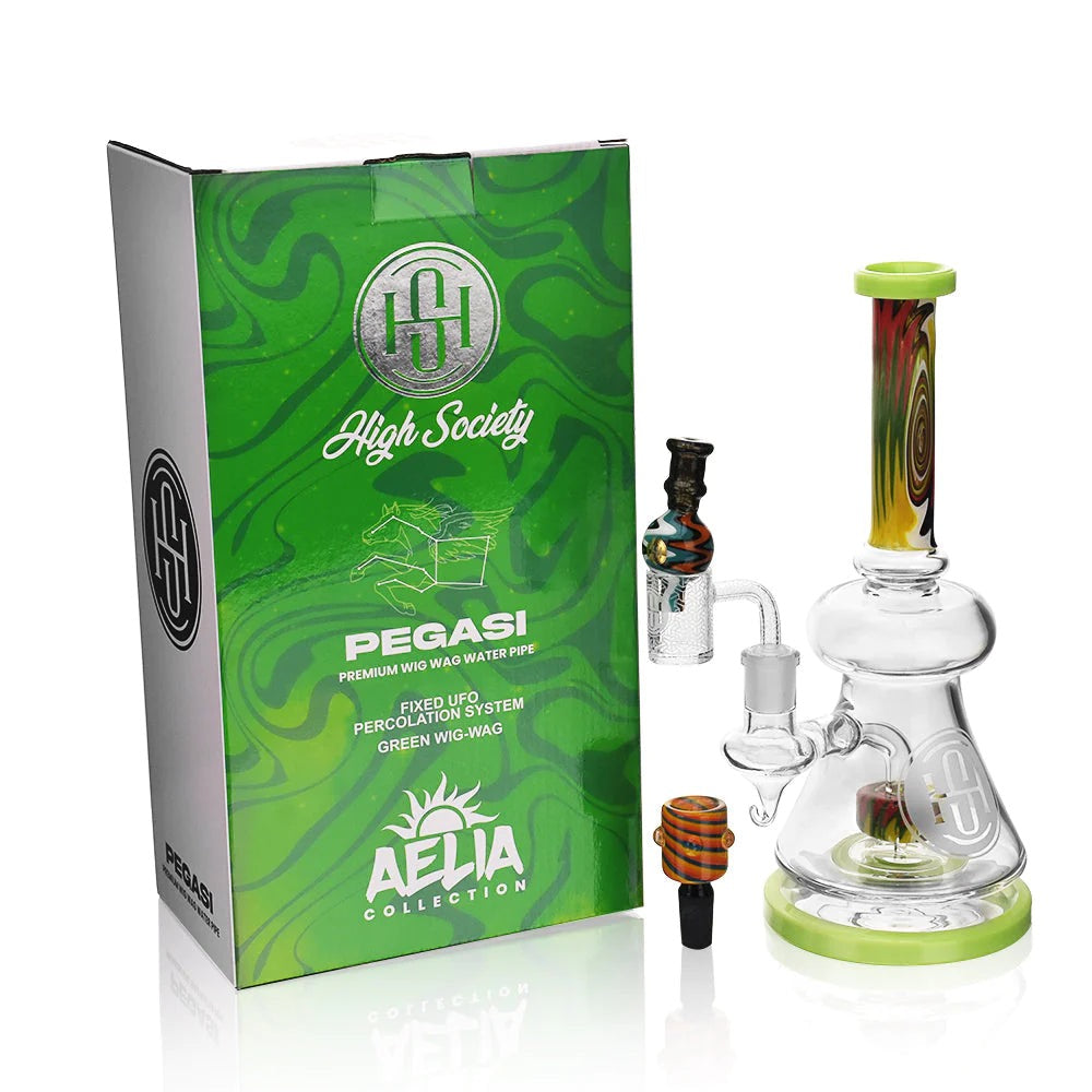 High Society Pegasi Premium Wig Wag Bong | Green | box