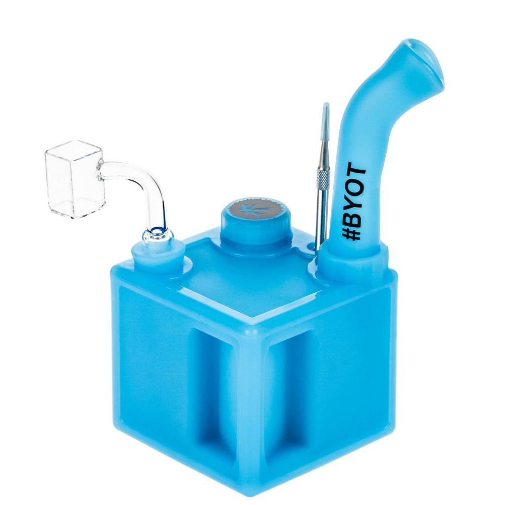 PieceMaker Kube Silicone Dab Rig | Blue - Left Side View