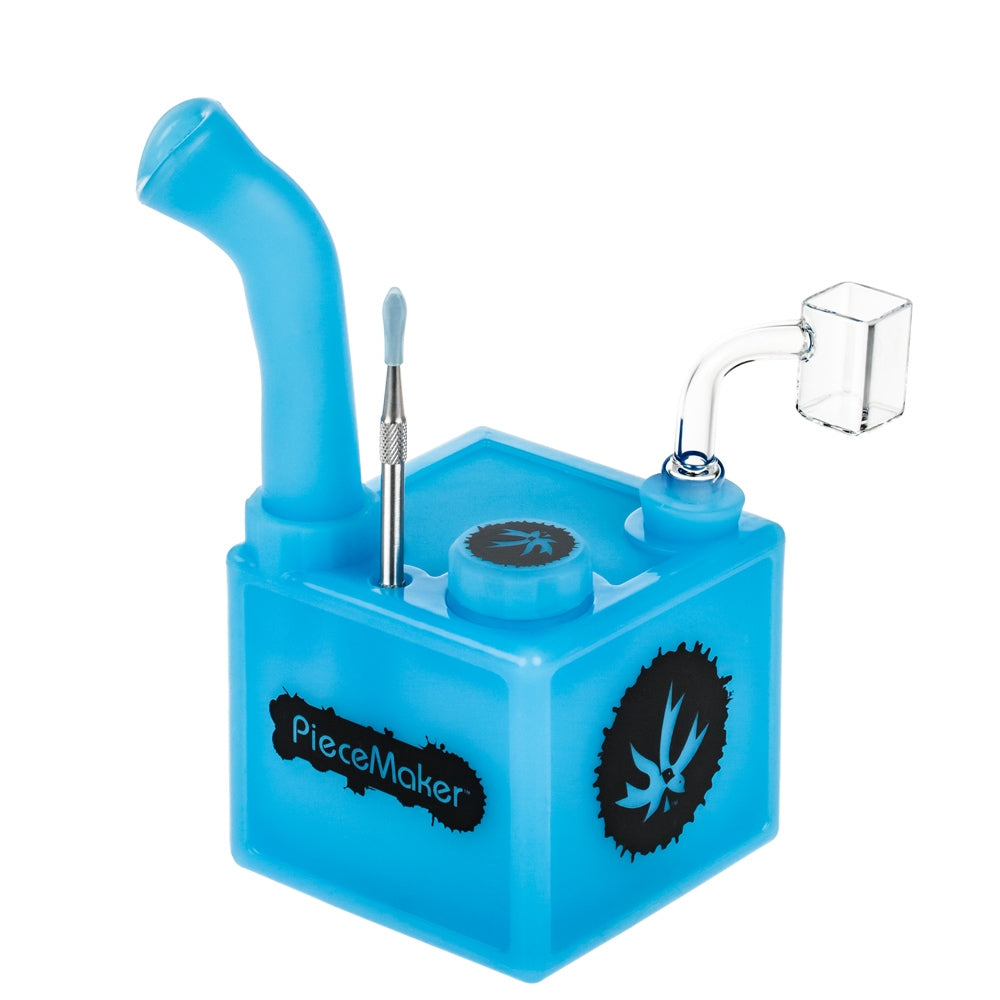 PieceMaker Kube Silicone Dab Rig | Blue - Right Side View