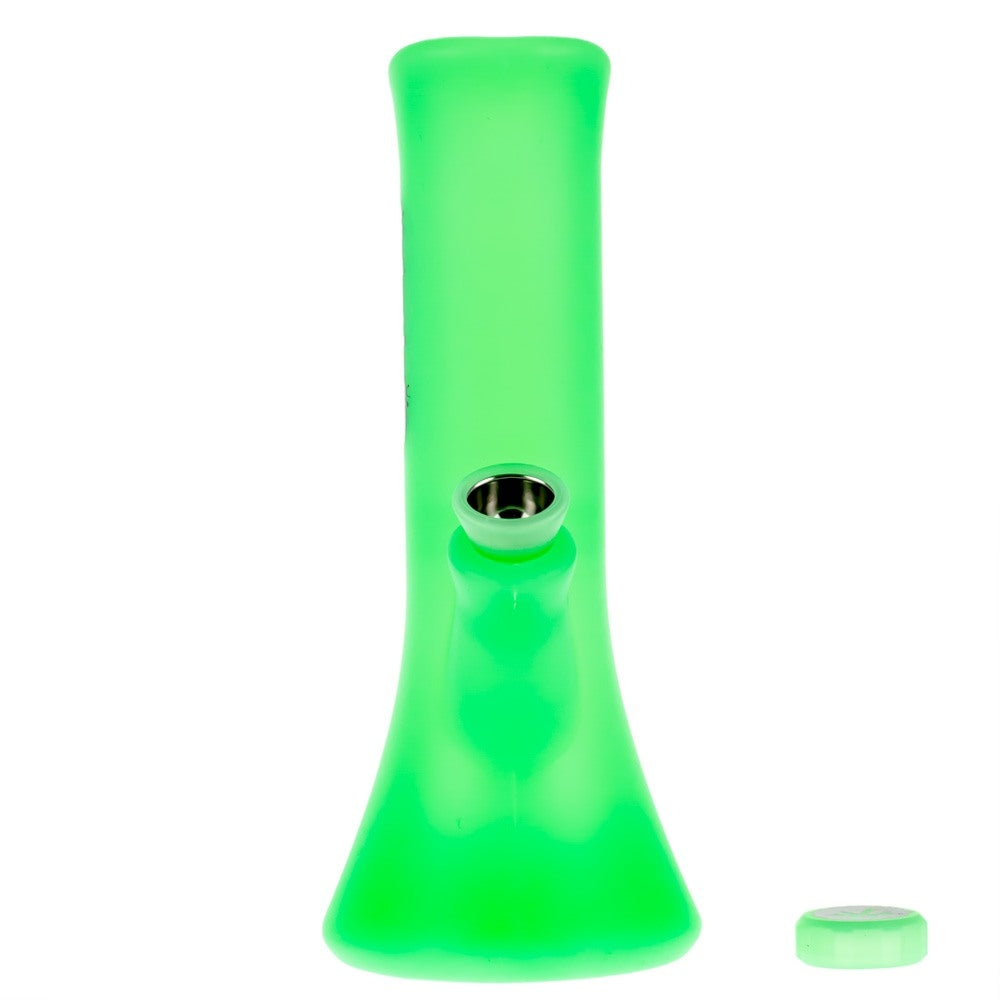 PieceMaker Kali Silicone Beaker Base Bong | Green Glow | Front View Cap Off 