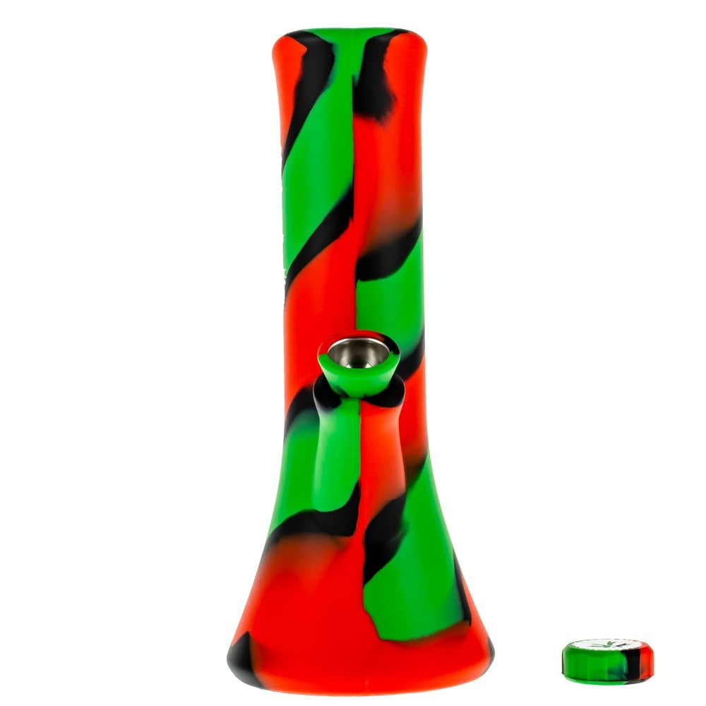 PieceMaker Kali Silicone Beaker Base Bong | Kwest Swirl | Front View Cap Off