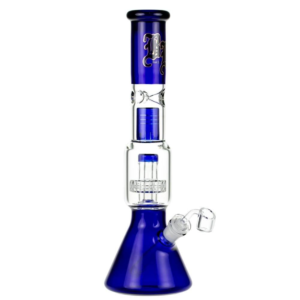 Black Leaf  Beaker Ice Bong with Drum Percolator | Boxed Set - With Banger 