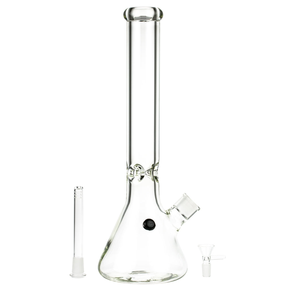 Black Leaf Beaker Base 9mm Glass Ice Bong | 40 cm - Downstem and Herb Bowl Included 