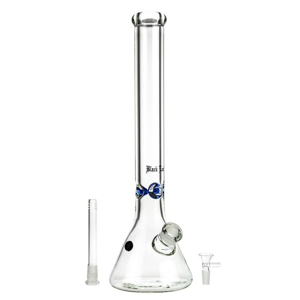 Black Leaf Glass Beaker Base Ice Bong | 9mm - Downstem and Herb Bowl Included 