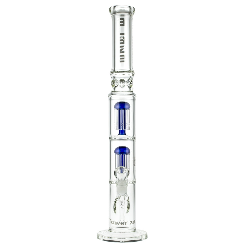 Blaze Glass Tower Straight Ice Bong with Double 8-arm Tree Perc | 7mm | Blue - Front View 