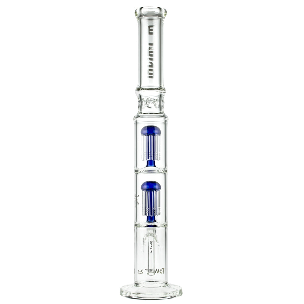 Blaze Glass Tower Straight Ice Bong with Double 8-arm Tree Perc | 7mm | Blue - Back View 