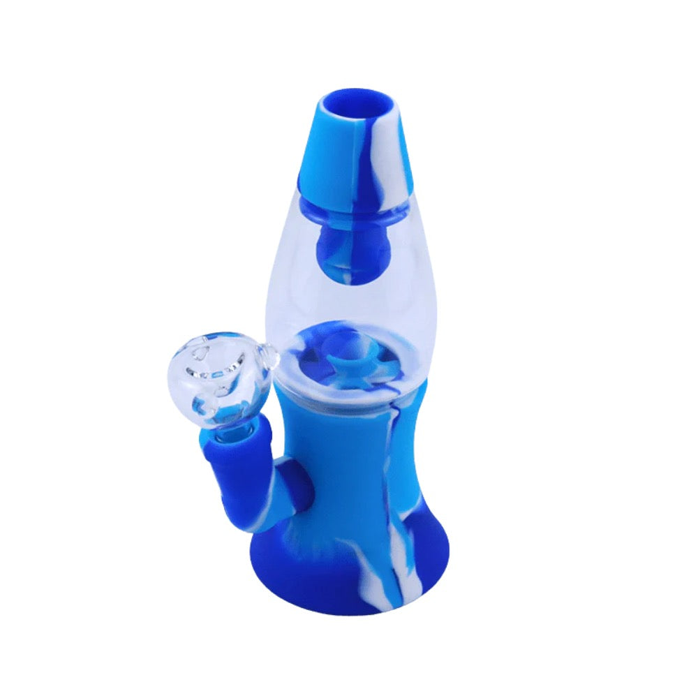 Cloud 8 Lava Lamp Silicone & Glass Water Pipe | White Blue