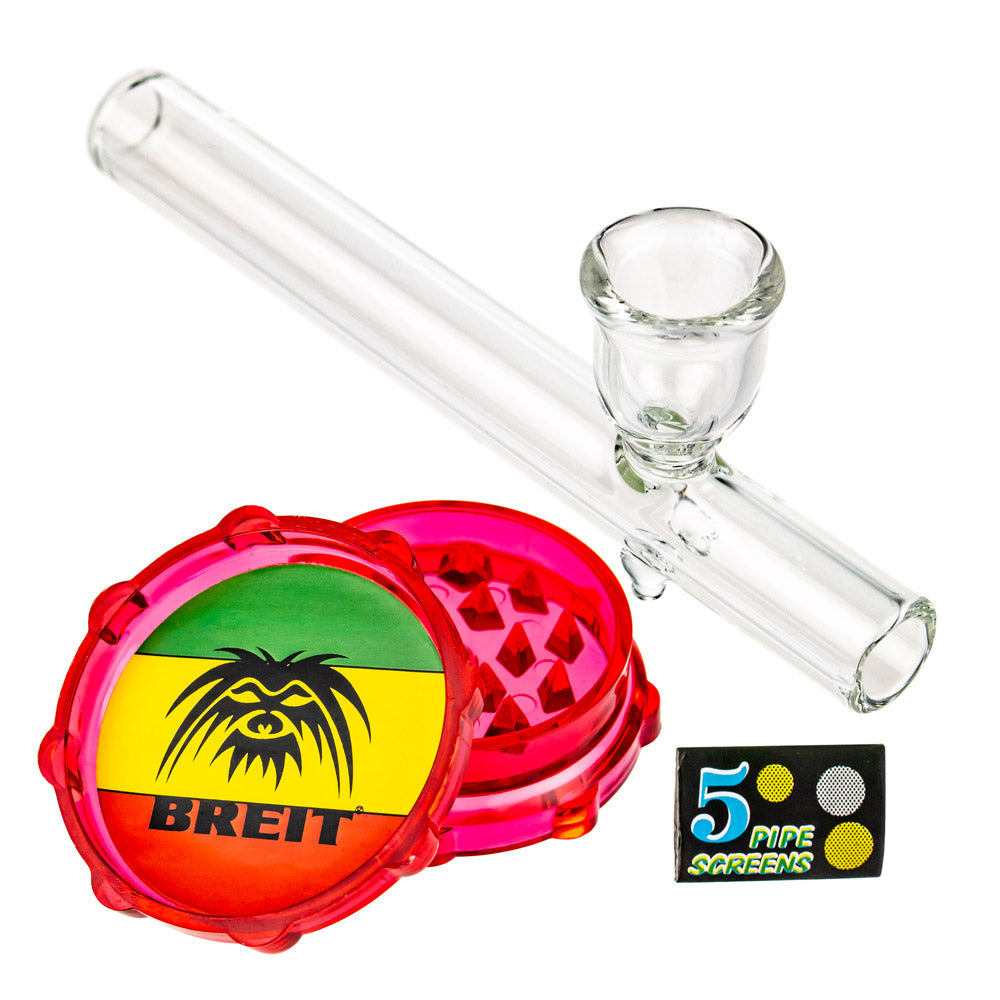 Breit Straight Mini Bong Set with Glass Steamroller in Case - Accessories 