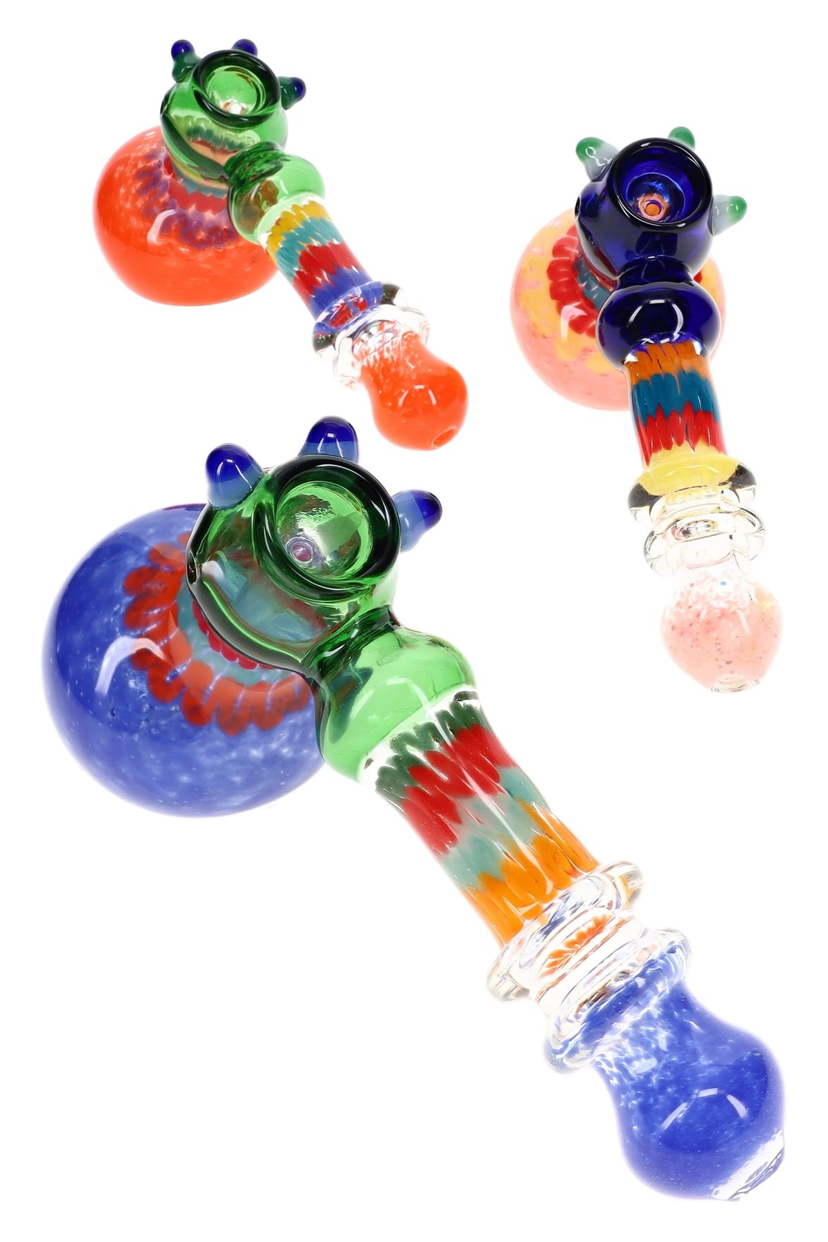 Primate Glass Frit Striped Ring Hammer Bubbler “Glass Parade” – 8½″ – Assorted Colors