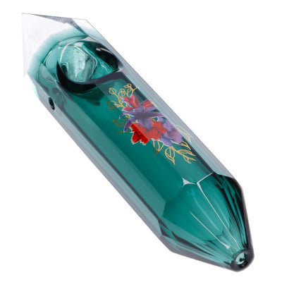 Famous Design Floral Lush Crystal Hand Pipe | Teal
