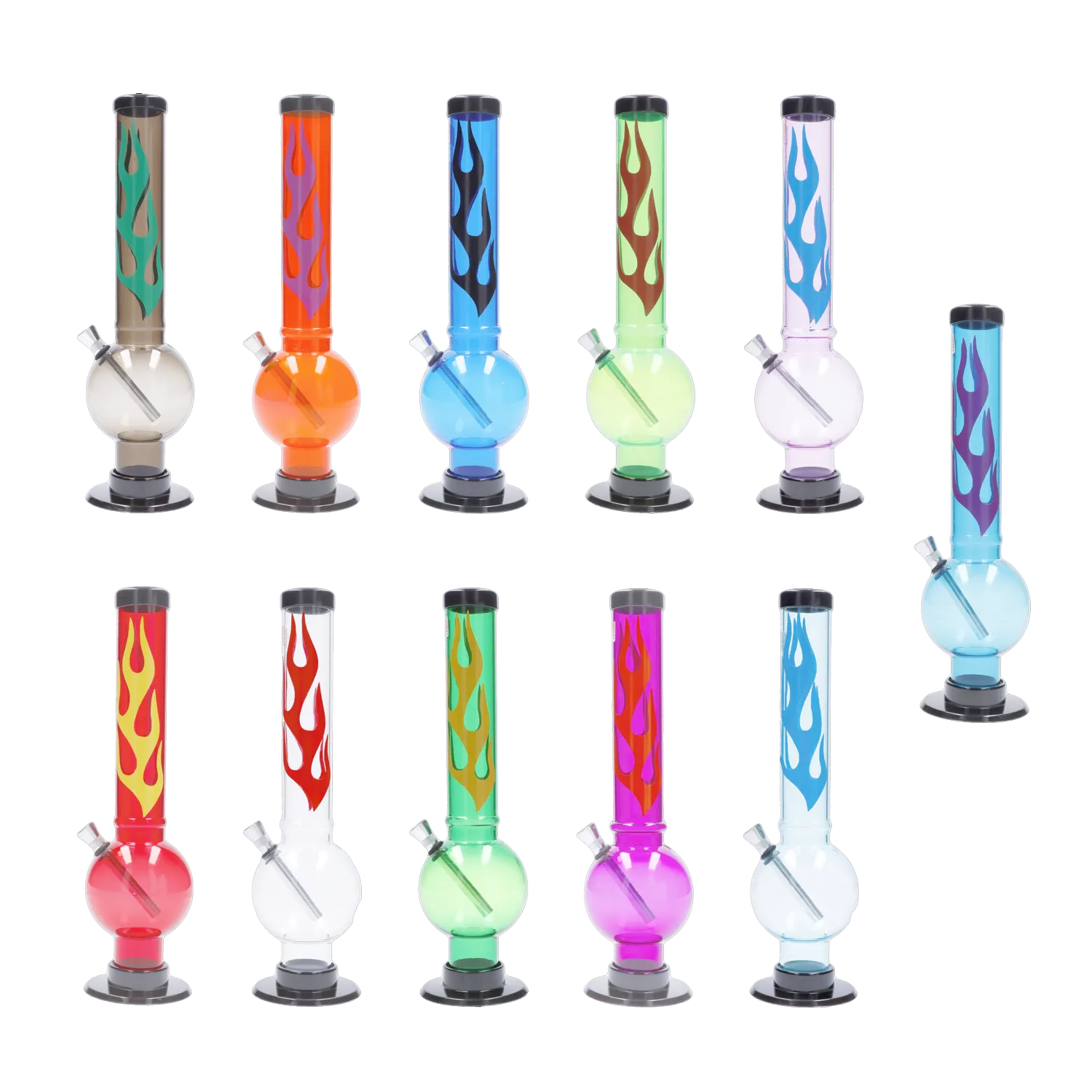 JM Plastics Flame Bubble Base Acrylic Bong - 12 in.