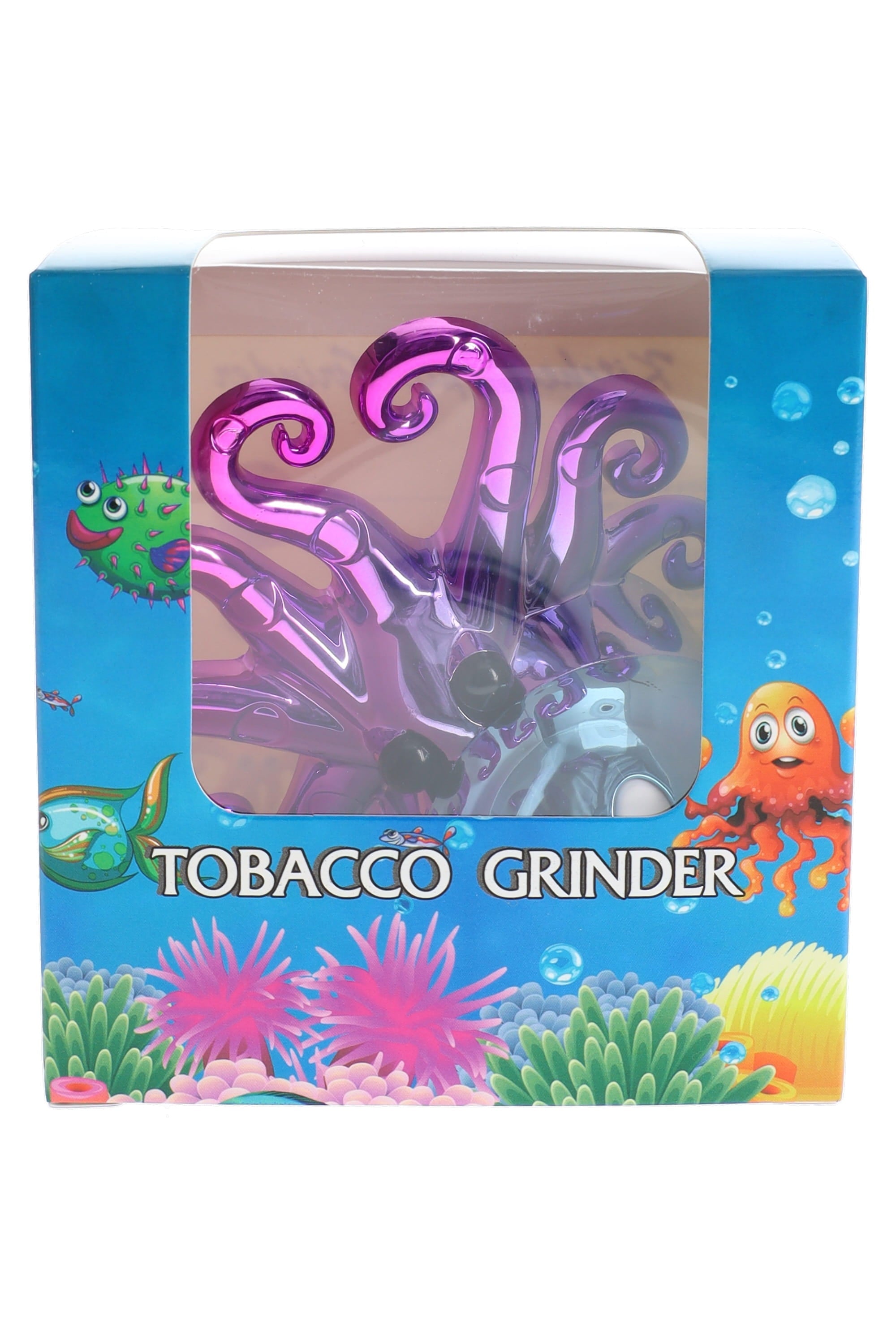 Primate Glass Octopus Metal Herb Grinder “Tentacle Twist” – 1¾″ – Assorted Colors