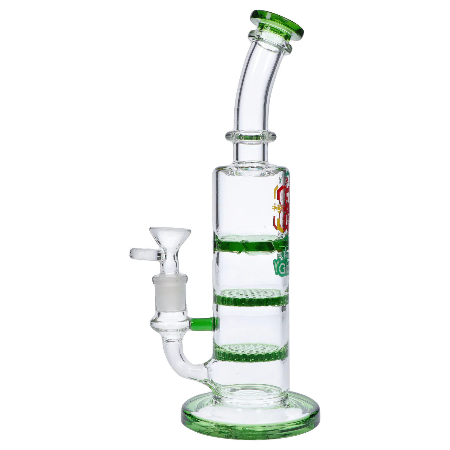 GC Bent Neck Bong w/Triple Honey Comb Perc-Green-9.5 in