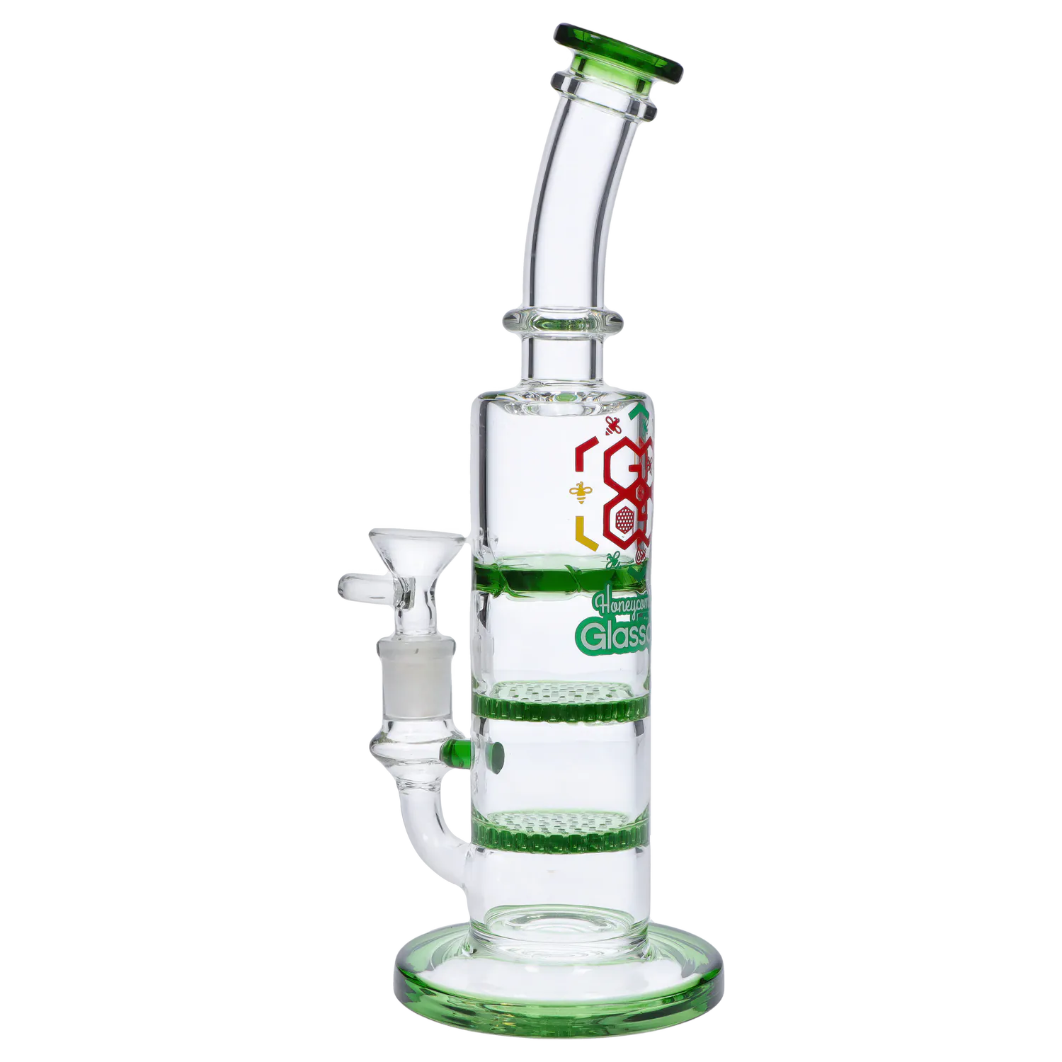 GC Bent Neck Bong w/Triple Honey Comb Perc-Green-9.5 in