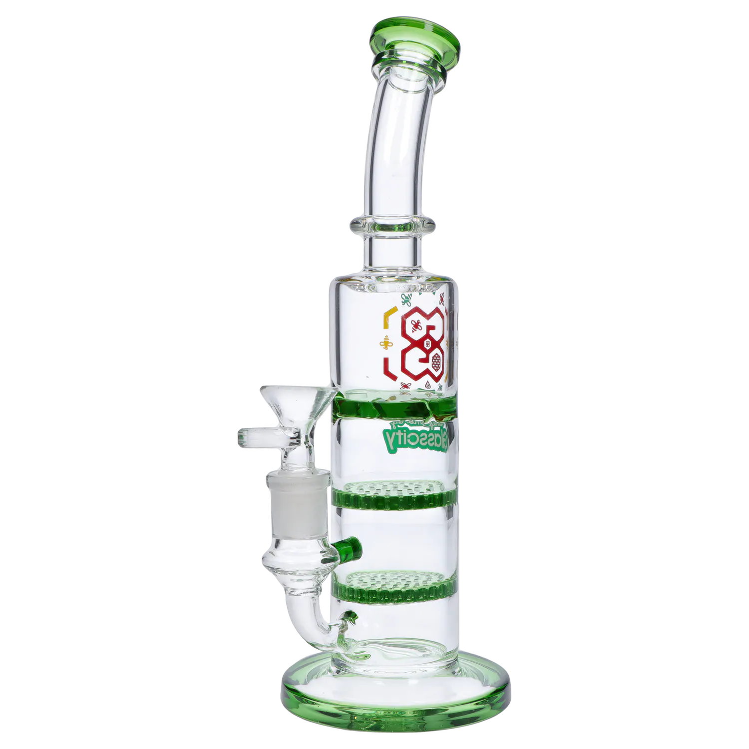 GC Bent Neck Bong w/Triple Honey Comb Perc-Green-9.5 in
