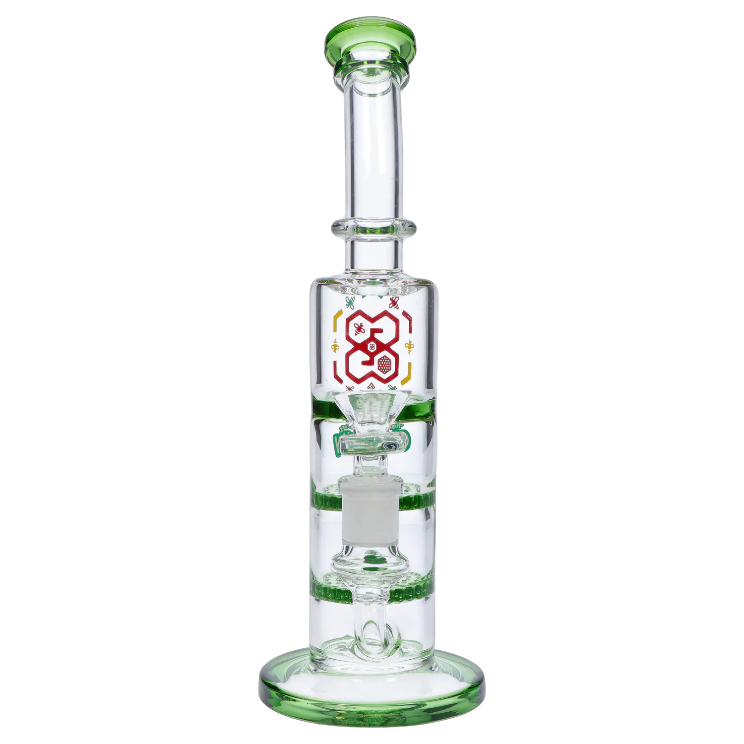 GC Bent Neck Bong w/Triple Honey Comb Perc-Green-9.5 in