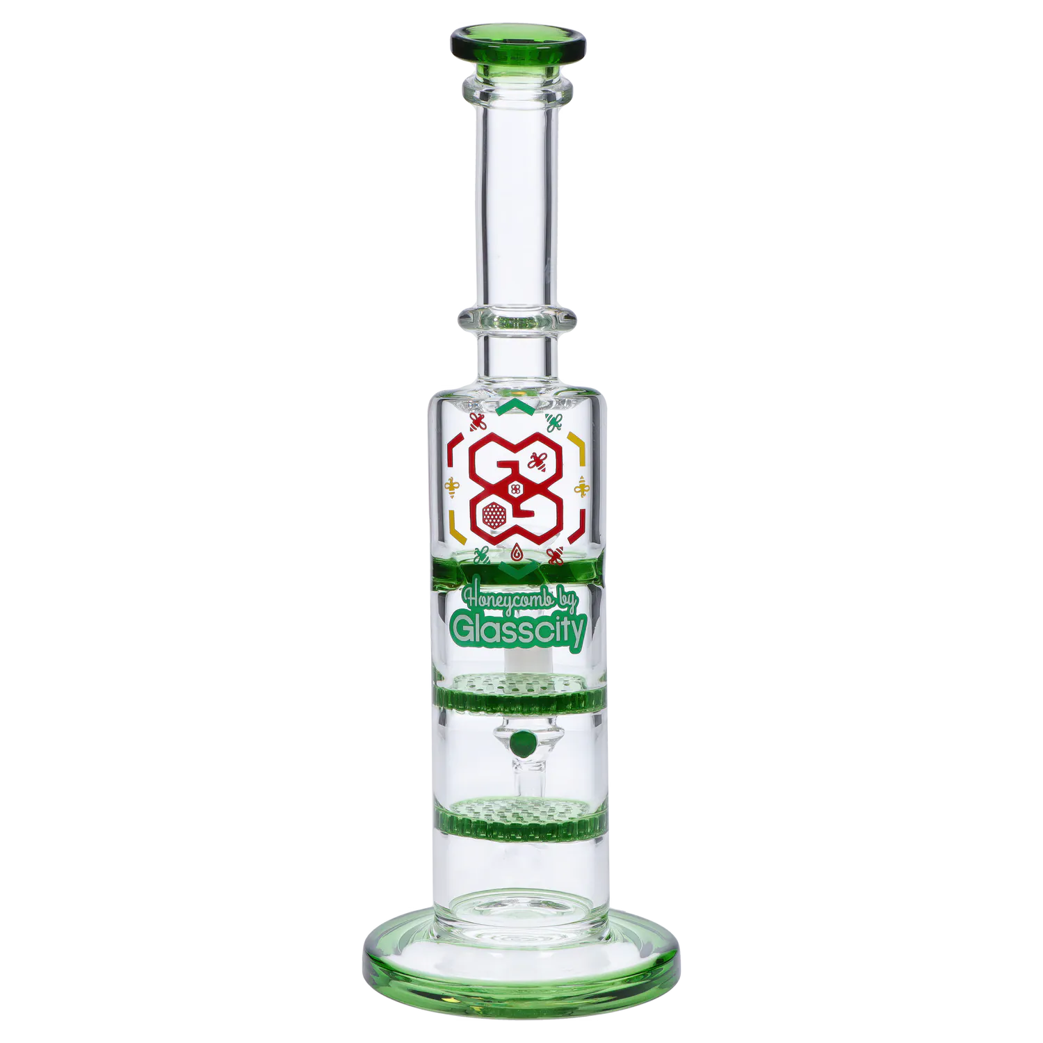 GC Bent Neck Bong w/Triple Honey Comb Perc-Green-9.5 in