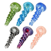 Pulsar Small Heavy Twisted Frit Glass Pipe - 3" / Colors Vary