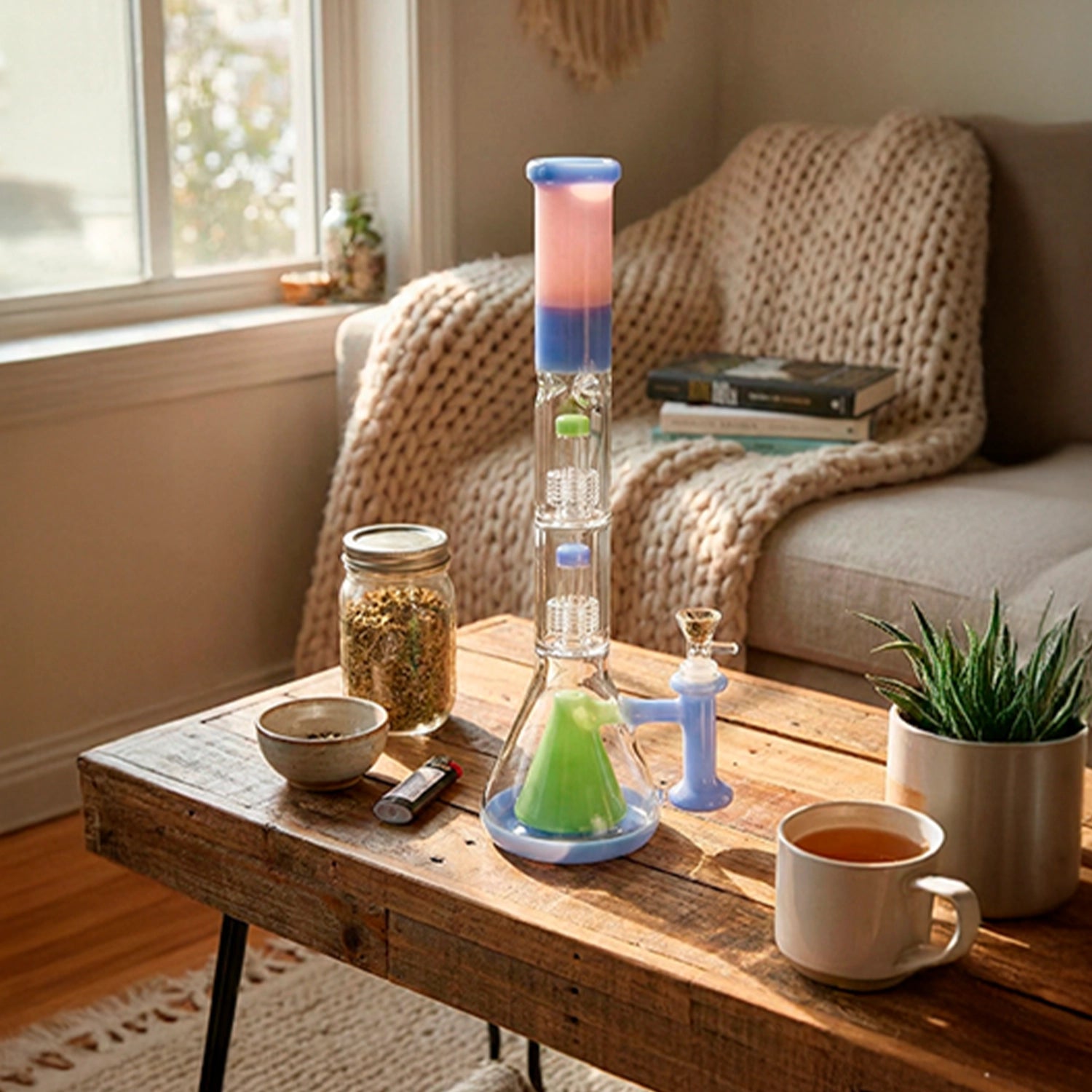 Retro Pastel Beaker with Dual Tree & Pyramid Perc Bong