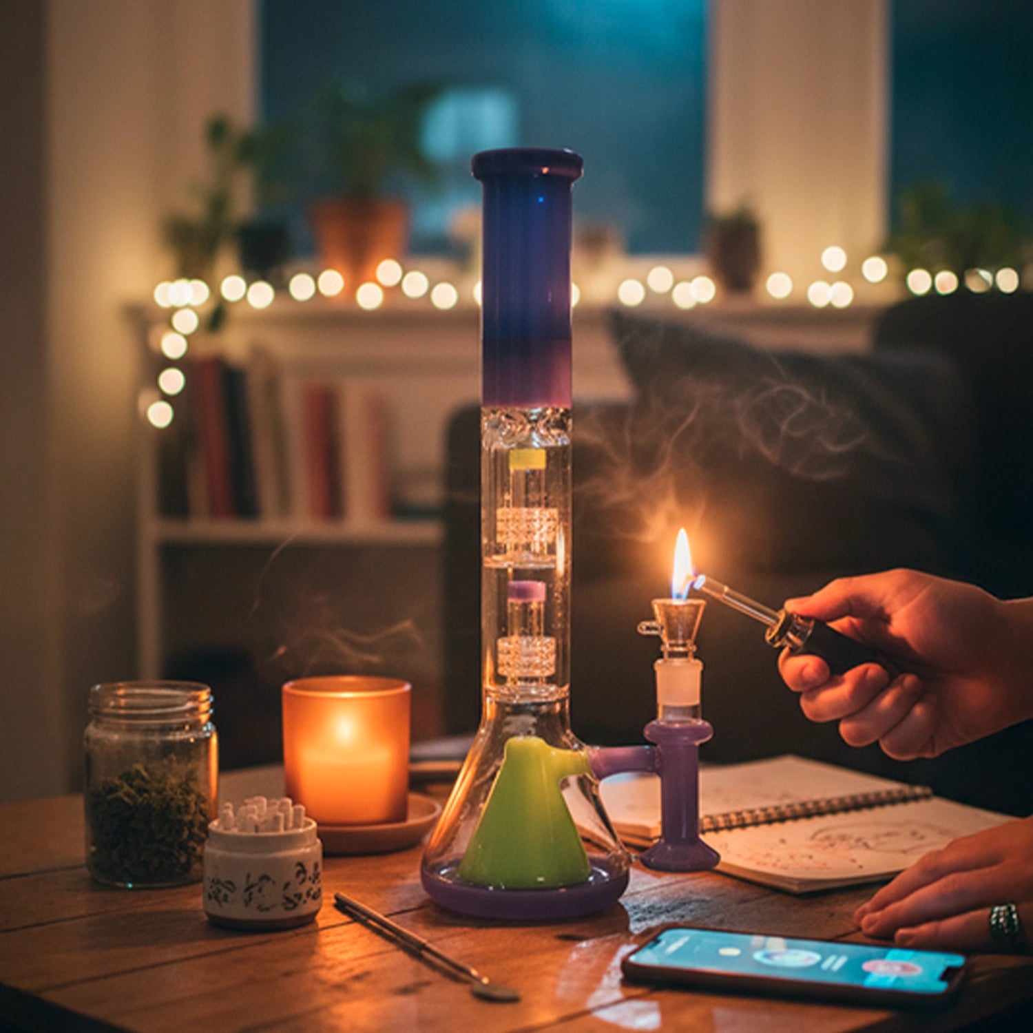Retro Pastel Beaker with Dual Tree & Pyramid Perc Bong