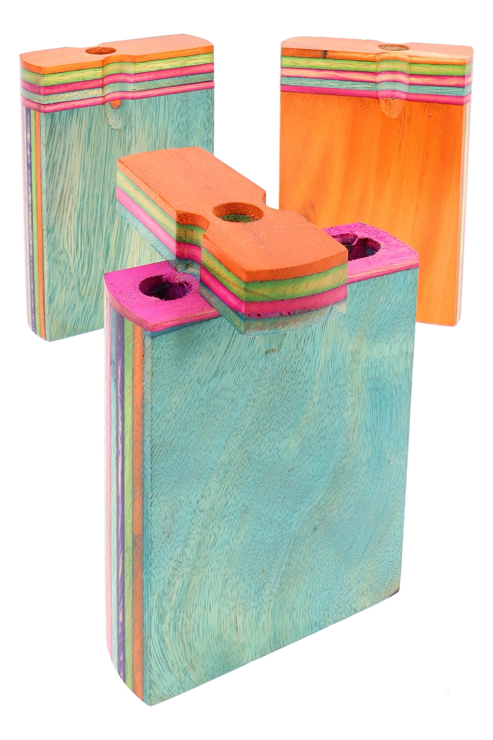 Primate Glass Multicolor Layered Wood Dugout “Mini Rainbow Rail” – 3″ – Assorted Colors