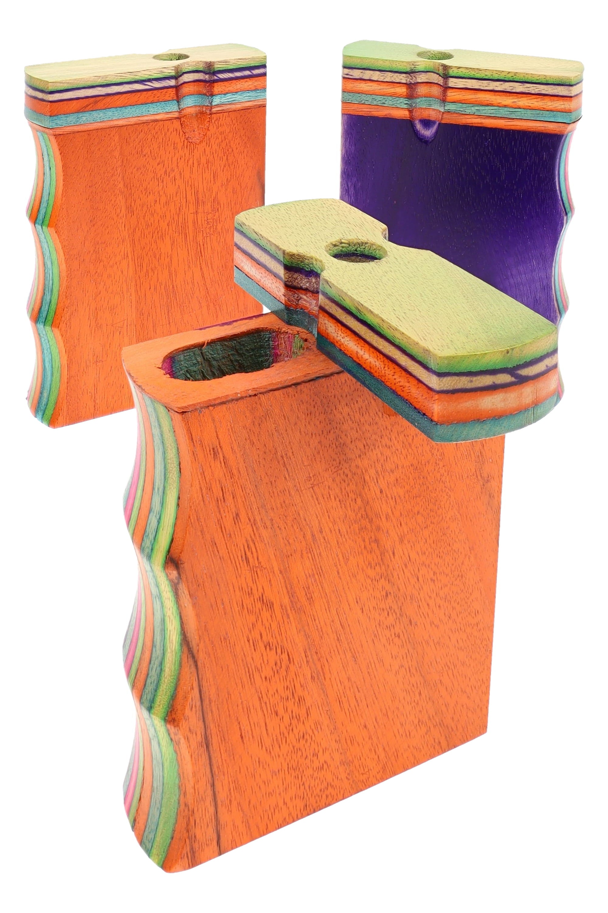 Primate Glass Multicolor Layered Wood Dugout “Mini Rainbow Rail” – 3″ – Assorted Colors