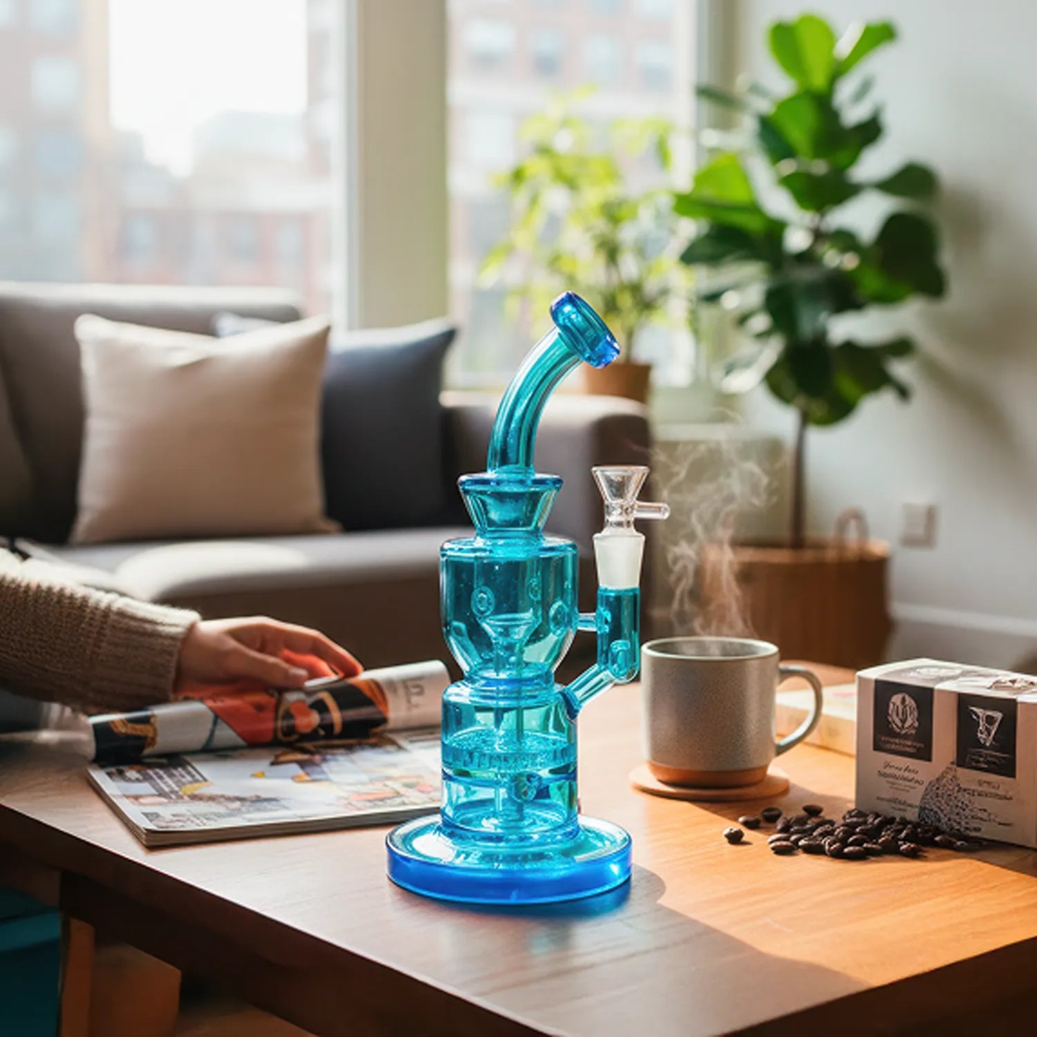Neon Bent Neck with Honeycomb Percolator and Thick Base Bong