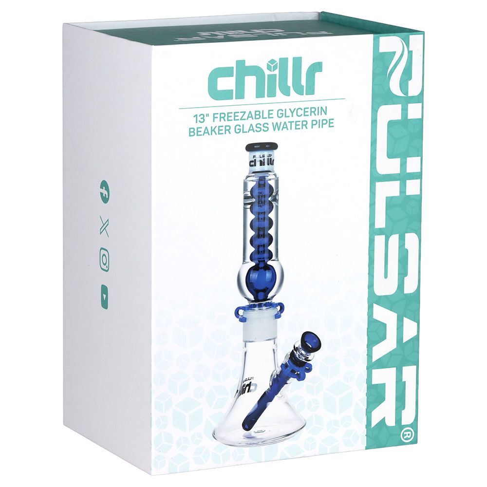 Pulsar Chillr Glycerin Beaker Glass Bong - 13" / 14mm F / Blue