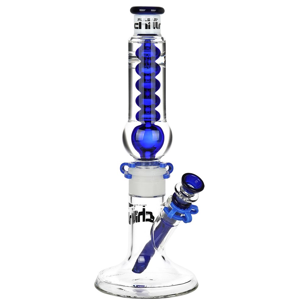 Pulsar Chillr Glycerin Straight Tube Glass Bong - 13" / 14mm F / Blue