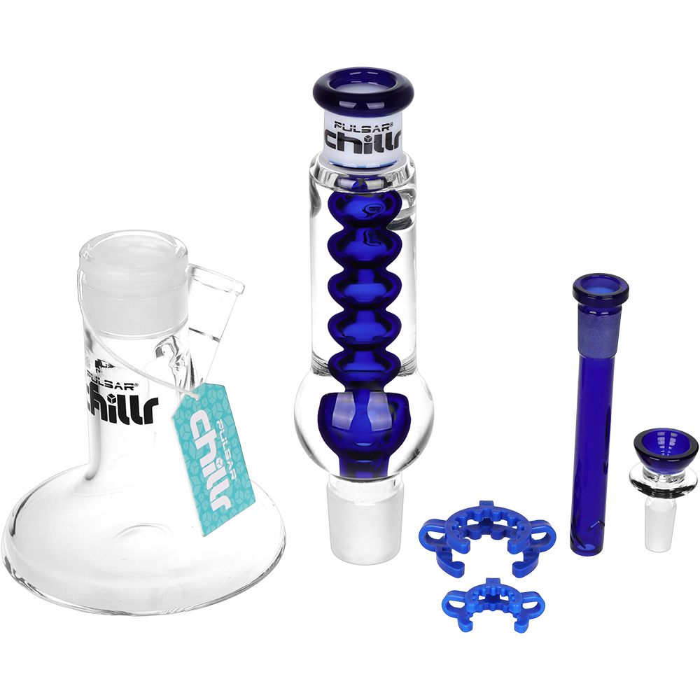 Pulsar Chillr Glycerin Straight Tube Glass Bong - 13" / 14mm F / Blue