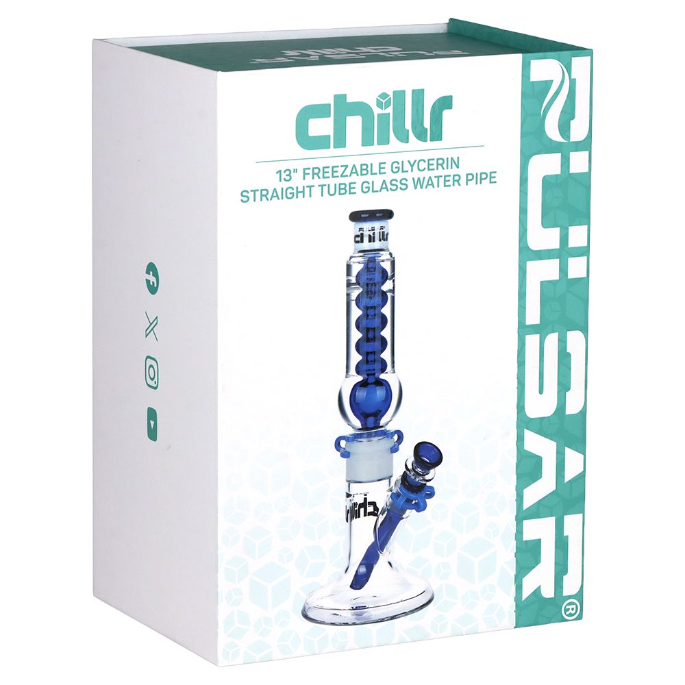 Pulsar Chillr Glycerin Straight Tube Glass Bong - 13" / 14mm F / Blue