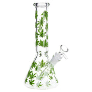 SeshGear Green Leaf Beaker Glass Bong - 9.75" / 14mm F